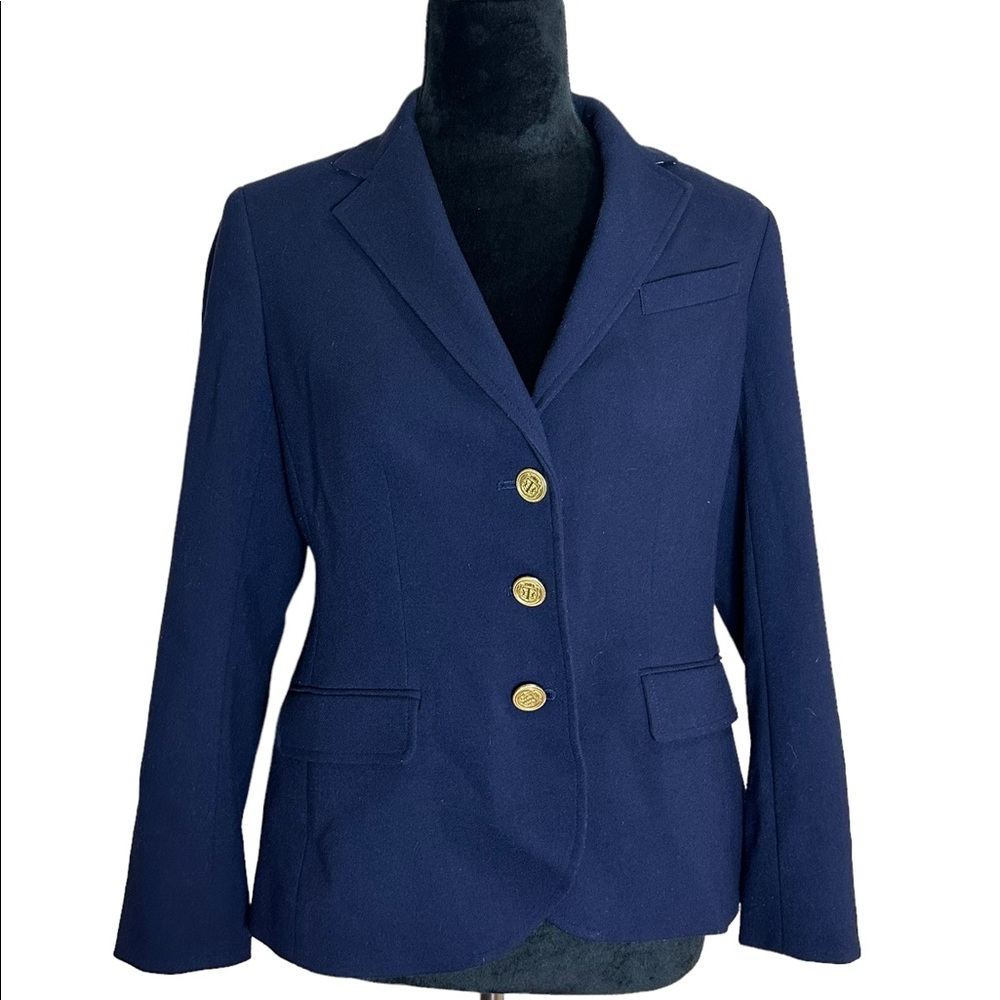 Talbots Womens Navy Blue Gold Blazer Jacket Size 4